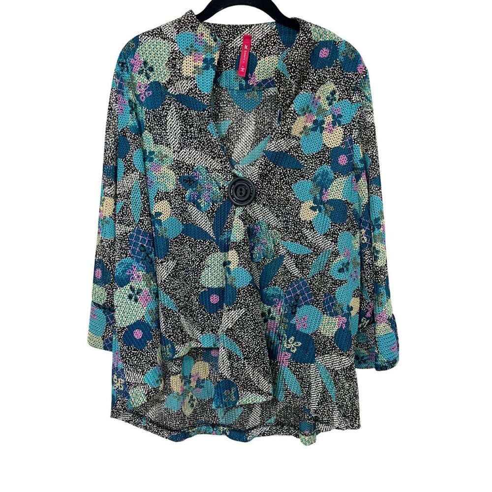 IC by Connie K Black‎ Artsy Print Mesh Jacket Art to Wear - Size Large